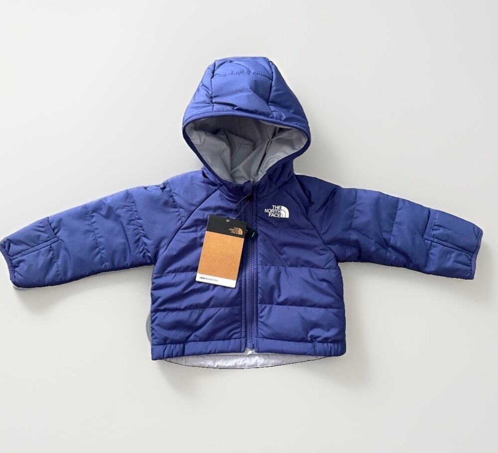 North Face Baby 0-3M Reversible Perrito Jacket NWT Cave Blue Hooded Puffer